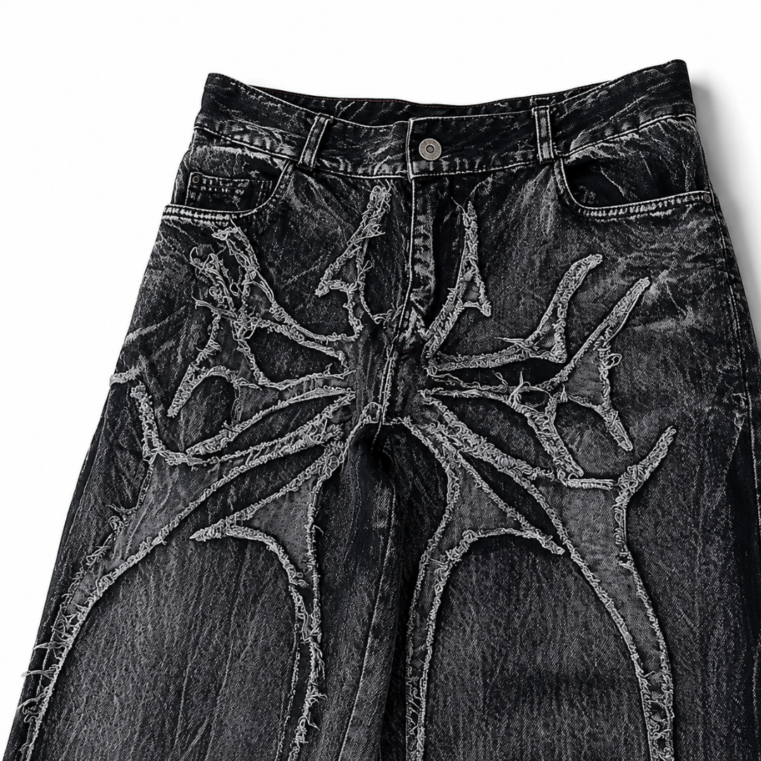 Spider Embroidered Baggy Jeans