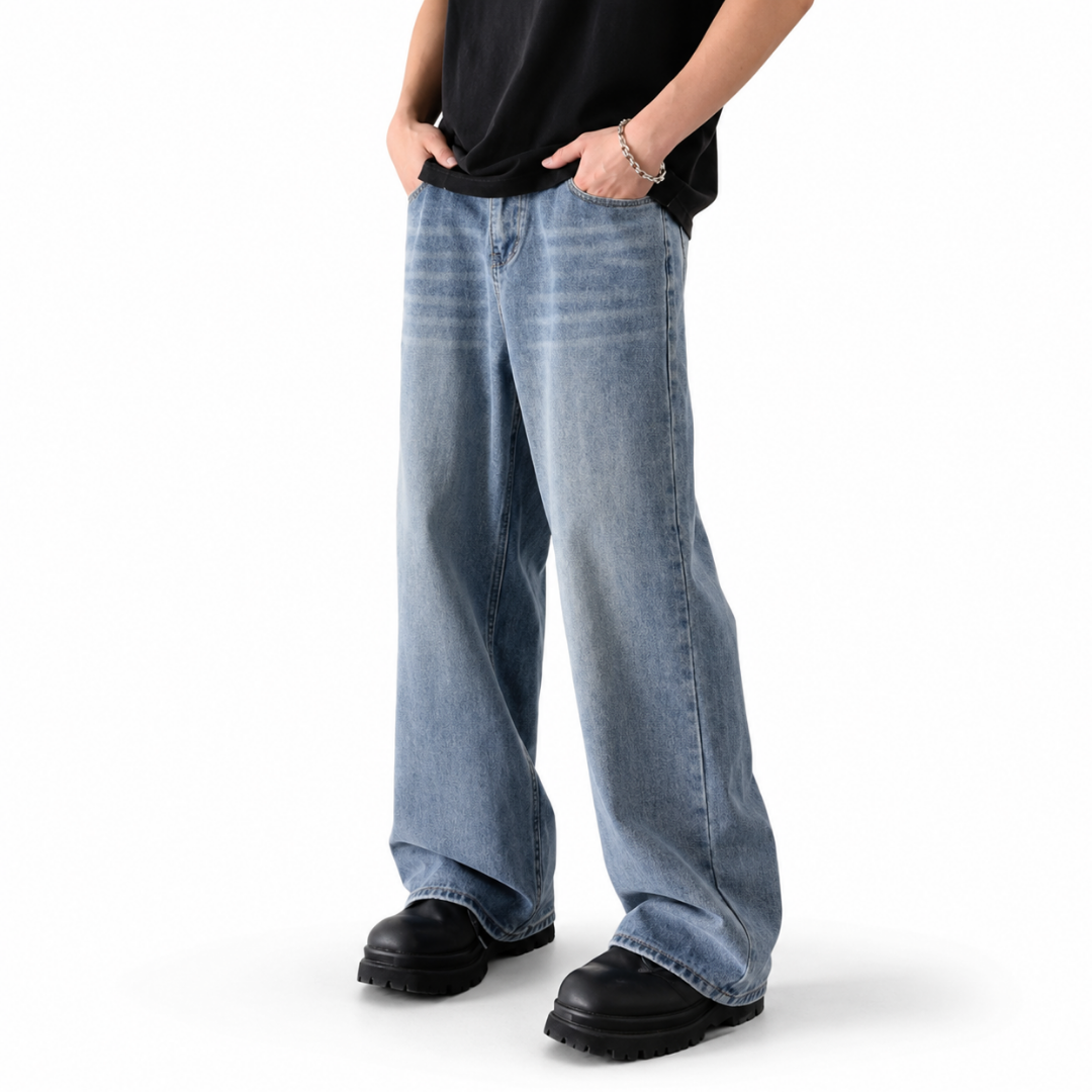 Contrast Wash Wide-Leg Jeans