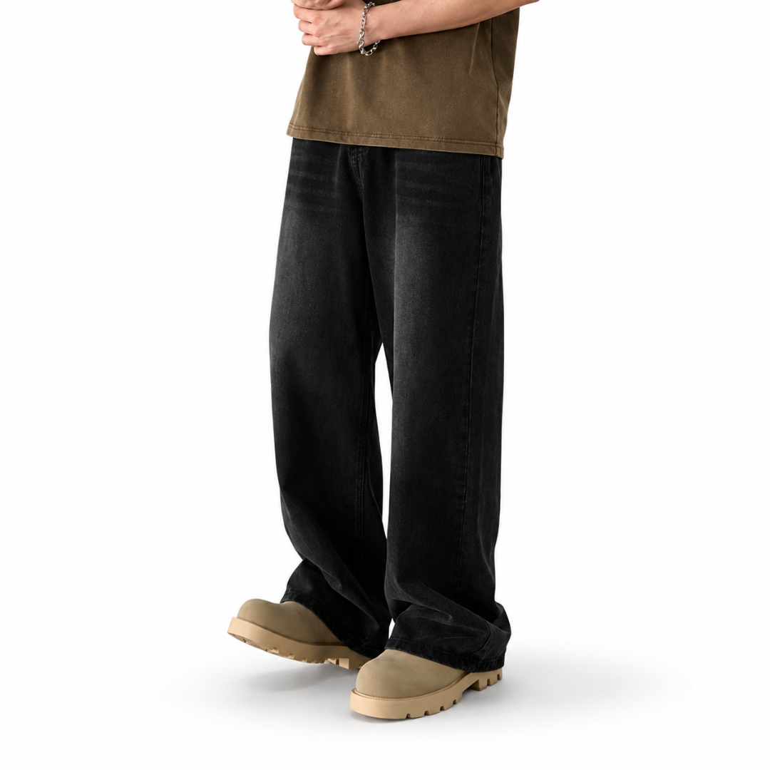 Contrast Wash Wide-Leg Jeans