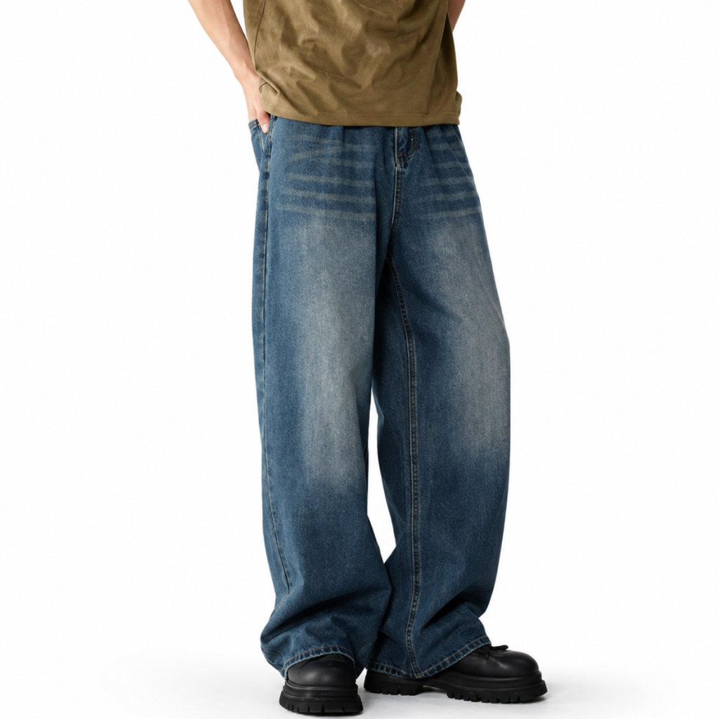 Contrast Wash Wide-Leg Jeans