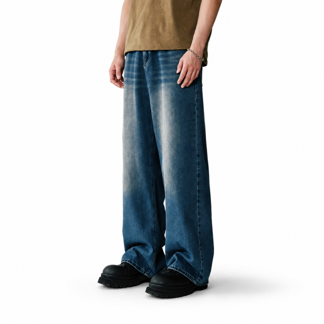Contrast Wash Wide-Leg Jeans