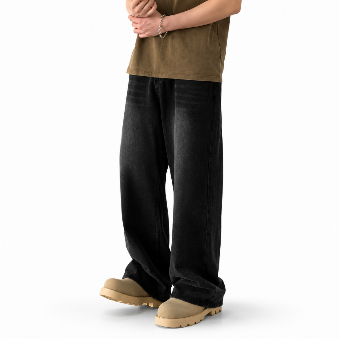 Contrast Wash Wide-Leg Jeans