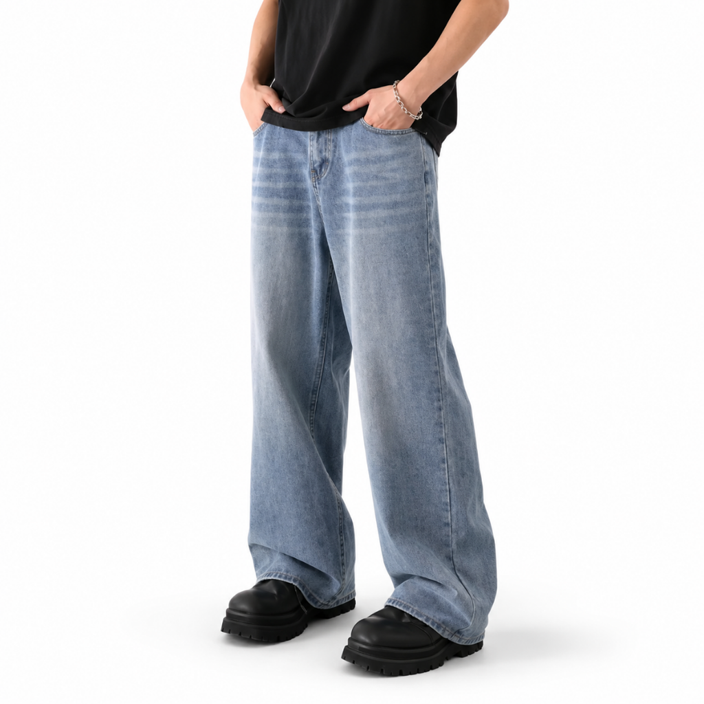Contrast Wash Wide-Leg Jeans