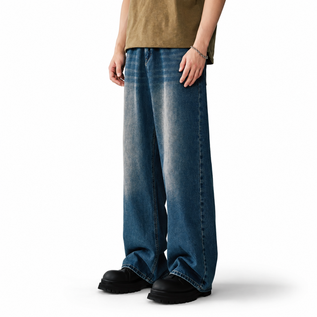 Contrast Wash Wide-Leg Jeans